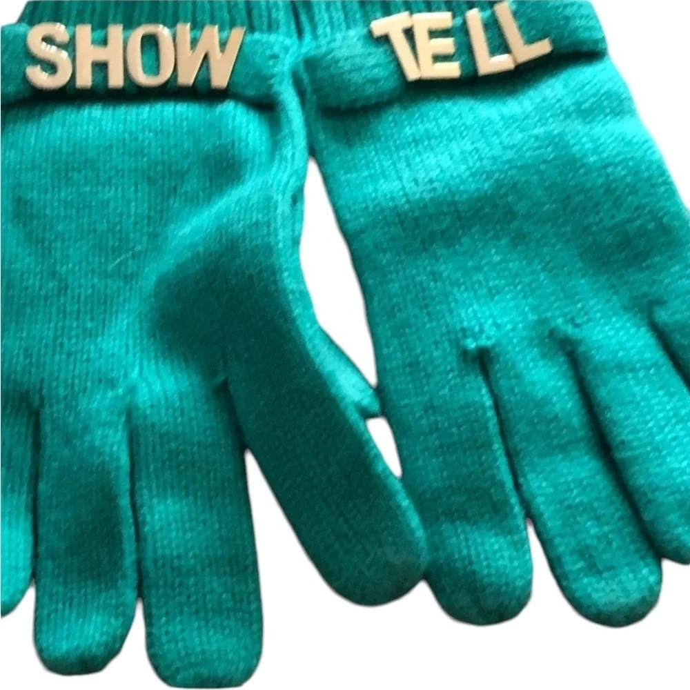 Emerald Green knit gloves SHOW & TELL there are a few pulls although